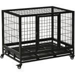Pawhut - cage pour chien animaux cage de transport sur roulettes 2 portes noir
