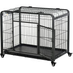 Pawhut - cage pour chien pliable cage de transport sur roulettes 2 portes verrouillables plateau amovible ...