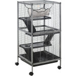 Pawhut cage pour cochons d'inde et chinchillas en acier, 3 niveaux avec roues, hamac et bac amovible, ...