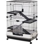 Pawhut - cage pour cochons d'inde chinchilla rongeur sur roulettes - 3 tages, rampes, 2 portes + trappe, ...