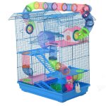Pawhut - cage pour hamster souris petits animaux rongeur avec tunnel mangeoire roue jouet 47 x 30 x 59 ...