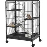 Pawhut cage pour lapin et chinchilla avec roulettes, 3 plateformes et bac amovible - acier et pp, noir ...