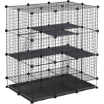 Pawhut - cage parc enclos rongeurs modulable dim. l 111 x l 75 x h 119 cm 3 niveaux 4 portes fil mtallique ...