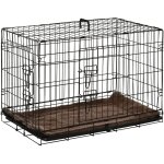 Pawhut - cage de transport pliante pour chien poign�e, plateau amovible, coussin fourni 76 x 53 x 57 ...