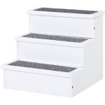 Escalier pour chien animaux rampe 3 marches rev�tement tapis coffre interne rangement blanc