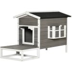 Maison lodge sur pied - niche villa chat petit chien - terrasse, toit bitum, jardinire, 2 portes - ...