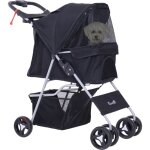 Poussette buggy pour chiens 75l x 46l x 94h cm pliable impermable tissu 600d oxford 4 roues noir