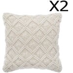 Pegane - lot de 2 coussins macram� en coton - l. 40 x l. 40 cm