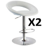 Pegane - lot de 2 tabourets de bar blanc, l52x 48 x h82 cm Pegane - lot de 2 tabourets de bar blanc, l52x 48 x h82 cm