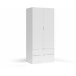 Armoire avec 2 tiroirs et 2 portes coloris blanc en melamine - dim: 180 x 81 x 52 cm - pegane - .