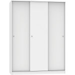 Pegane - armoire avec 3 portes coulissantes coloris blanc - hauteur 200 x longueur 150 x profondeur 55 ...