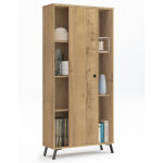 Pegane - biblioth�que �tag�re � 1 porte coulissante coloris ch�ne dor� - hauteur 180 x longueur 80 x ...