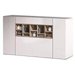 Pegane - buffet avec 3 portes et 1 tiroir coloris blanc brillant et ch�ne - l91 x p150 x h42 cm