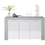 Pegane - buffet avec 3 portes coloris blanc artik / ciment en melamine - dim: 80 x 144 x 42 cm