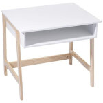 Pegane - bureau en mdf et pin coloris naturel et blanc - dim : l 58 x l 52 x h 46 cm