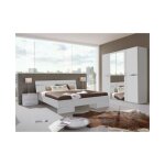 Chambre � coucher compl�te adulte (lit 140x200cm + 2 chevets + armoire) coloris blanc / chrome brillant ...