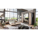 Chambre  coucher complte adulte (lit 180x200 cm + 2chevets + commode + armoire) coloris chne pegane ...