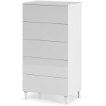 Pegane - chiffonnier en bois coloris blanc brillant avec 5 tiroirs - dim : 117 x 61 x 40 cm