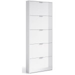 Pegane - commode à chaussures en bois de 5 abattants coloris blanc brillant - dim : h 180 x l 70 x p ... Pegane - commode à chaussures en bois de 5 abattants coloris blanc brillant - dim : h 180 x l 70 x p ...