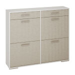 Pegane - commode meuble � chaussures coloris ch�ne / blanc - longueur 117 x hauteur 100 x profondeur ...