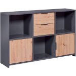 Commode meuble de rangement en bois coloris ch�ne artisan / anthracite - longueur 120 x profondeur 30 ...