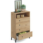 Pegane - commode de rangement 4 tiroirs coloris ch�ne dor� - hauteur 120 x longueur 74. 5 x profondeur ...