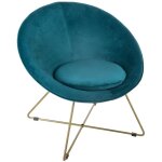 Pegane - fauteuil bleu canard en velours - l. 76 x l. 67 x h. 69 cm