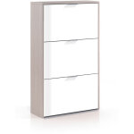 Pegane - meuble a chaussures 3 abattants coloris chene / blanc brillant en melamine - dim: 113 x 60 x ...