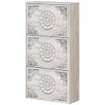 Pegane - meuble  chaussures avec 3 abattants coloris chne gris blanchie / impression digitale mandala ...