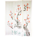 Pegane - paravent bois blanc avec fleurs de cerisier - 3 pans