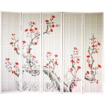 Pegane - paravent bois blanc avec fleurs de cerisier - 5 pans Pegane - paravent bois blanc avec fleurs de cerisier - 5 pans