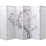 Pegane - paravent bois blanc avec fleurs de cerisier - 6 pans
