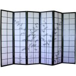 Pegane - paravent bois noir avec dessin bambou noir - 6 pans Pegane - paravent bois noir avec dessin bambou noir - 6 pans