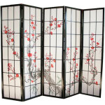Pegane - paravent bois noir avec fleurs de cerisier - 5 pans