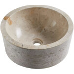 Vasque � poser / lavabo rond en marbre coloris beige - diam�tre 40 x hauteur 15 cm - pegane -