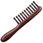 Peigne � friser en bois de santal pour massage du cuir chevelu, dents larges, d�m�lant en bois pour cheveux ...