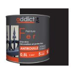 Addict - peinture fer glycro antirouille, noir brillant, 0, 5 litre intrieur et extrieur