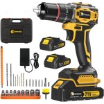 Perceuse visseuse  percussion 21 v 45 nm, perceuse  percussion sans fil 2 x 2ah batteries, 28 + 3 rglages ...