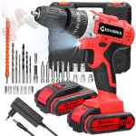 Perceuse visseuse sans fil 21v, fil avec 2 batteries 1. 3ah, 25 + 3 r�glages de couple, 24 accessoires ...