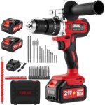 Perceuse visseuse sans fil 21v 90nm 2 batteries 4. 0ah, perceuse percussion, 20 + 3 rglages de couple, ...