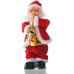 P�re no�l chantant et dansant au saxophone, d�corations de no�l