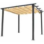 Pergola 3 x 3 m en aluminium avec toile lin beige ? 4 pieds ? dimensions l. 300 x p. 300 x h. 220 cm ...