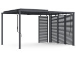 Pergola bioclimatique lames orientables acier 3x4 m avec persiennes horizontales gris anthracite