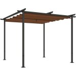 Pergola jardin exterieur 3x3 m toit coulissante r�tractable polyester haute densit� 180g / m�, abri soleil ...