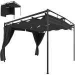Pergola de jardin - tonnelle de terrasse - outsunny - toit r�tractable, rideaux, syst�me de poulie - ...