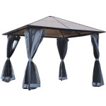 Pergola avec toit en polycarbonate, moustiquaire int�gr�e, structure aluminium, gris anthracite, 3x3 ...
