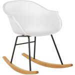 Petit fauteuil chaise  bascule assise en plastique blanc et pieds en bois design rtro scandinave pour ...