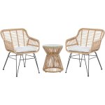 Petit salon de jardin 2 personnes en rotin clair avec coussins gris rsistant aux rayons uv pour terrasse ...
