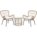 Petit salon de jardin 2 personnes en rotin avec coussins gris clair rsistant aux rayons uv pour terrasse ...