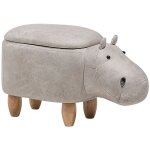 Petit tabouret pouf pour enfant 35 cm de hauteur en forme d'hippopotame cuir pu gris clair avec coffre ...